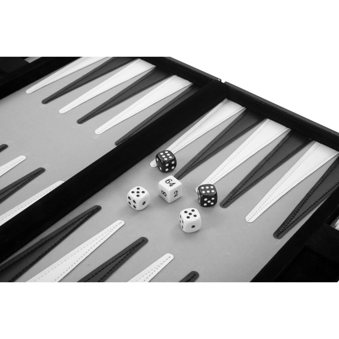 Backgammon kuffert Sort/Hvid/Grå - 11"