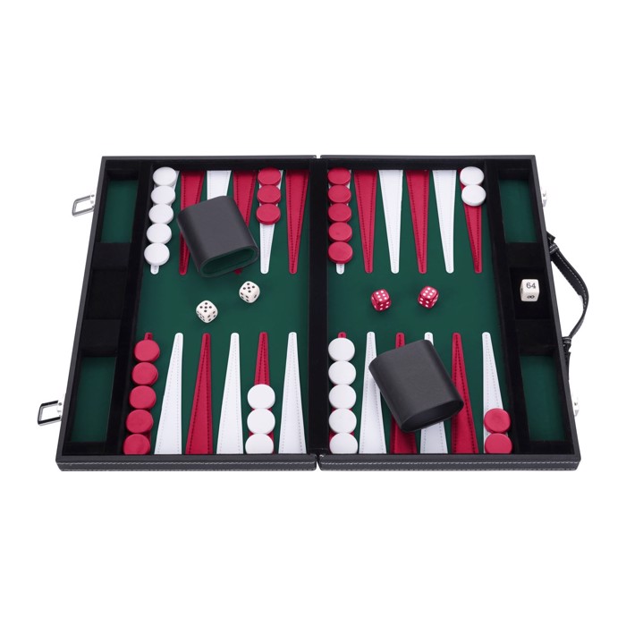 Backgammon kuffert Grøn/Rød - 15"