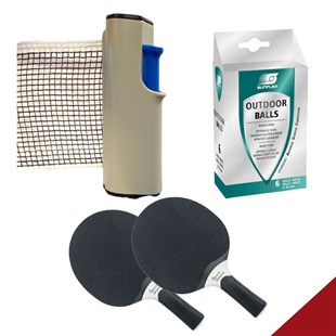 Outdoor bordtennisnet valuepack -  Flex-net, 2 Søgaard Outdoor PLUS bats & 6 bolde