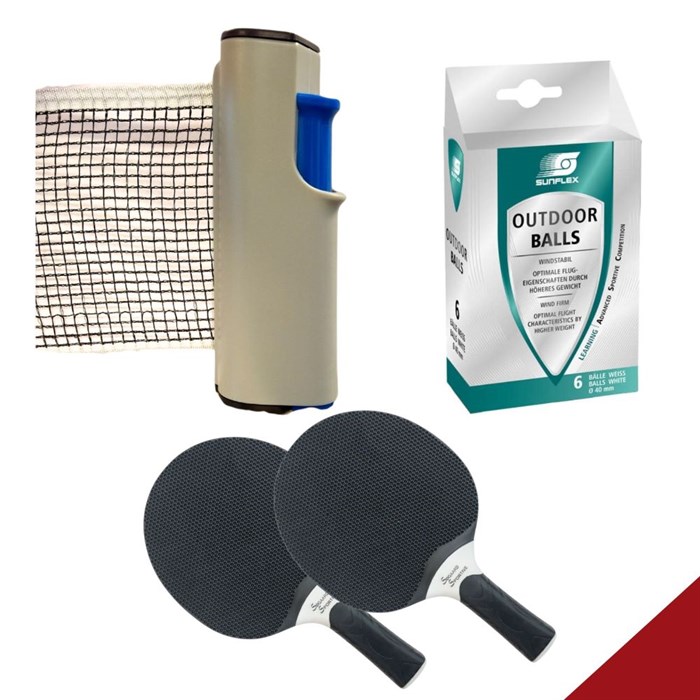 Outdoor bordtennisnet valuepack -  Flex-net, 2 Søgaard Outdoor PLUS bats & 6 bolde