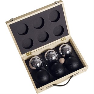 Nylon taske m/ 6 petanquekugler i sølv