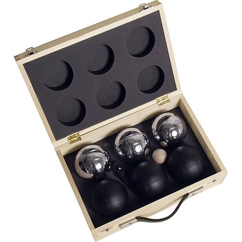 Nylon taske m/ 6 petanquekugler i sølv