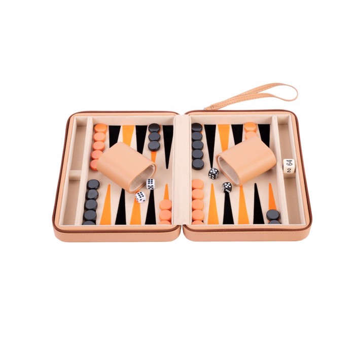 Backgammon rejsespil - Beige/Orange 9" 