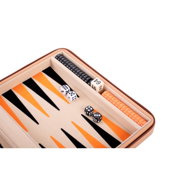 Backgammon rejsespil - Beige/Orange 9" 