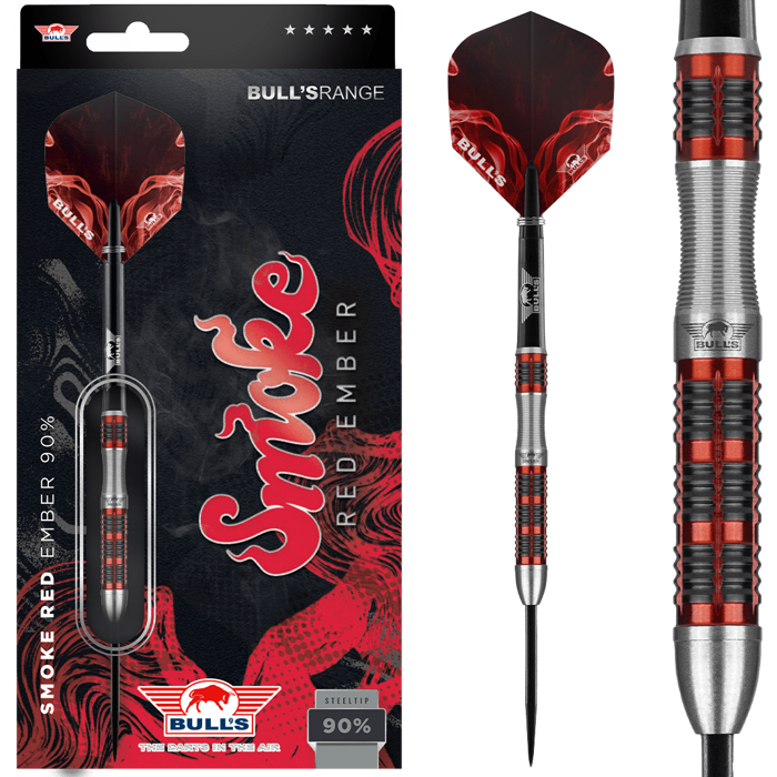 Smoke Red Flare 90% NT steeltip dartpile fra Bulls