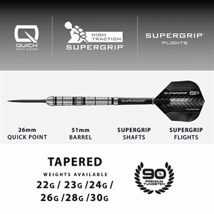 SUPERGRIP QP Tapered 90% NT series 4 steeltip dartpile fra Harrows