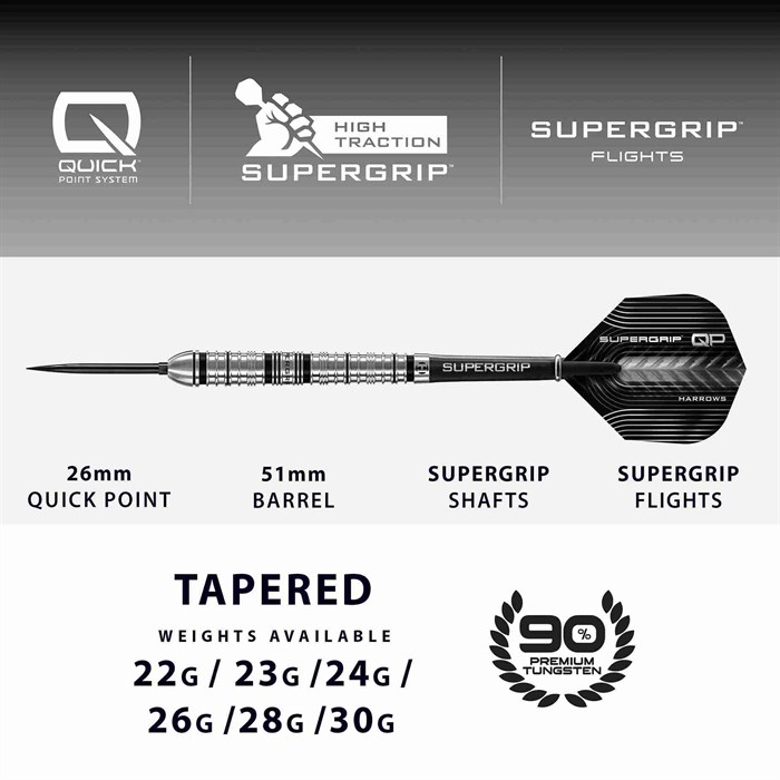 SUPERGRIP QP Tapered 90% NT series 4 steeltip dartpile fra Harrows