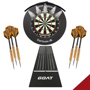 Komplet dartsetup - skive, lys, pile, kvajering og dartmåtte 