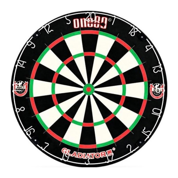 Komplet dartsetup - Gladiator 3 Plus skive, lys, pile, kvajering og dartmåtte