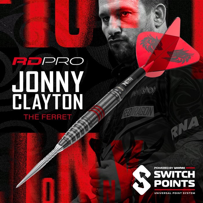 Jonny Clayton RD-PRO 90% NT steeltip dartpile fra Red Dragon