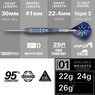 PHIL TAYLOR POWER Gx2 95% NT steeltip dartpile fra Target