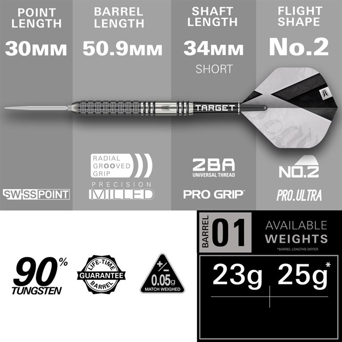 BEAU GREAVES G1 90% NT steeltip dartpile fra Target