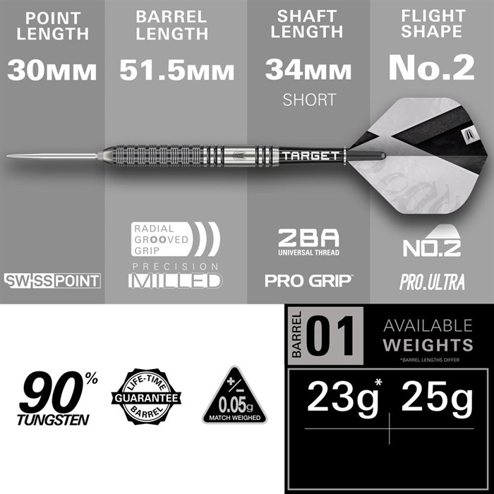 BEAU GREAVES G1 90% NT steeltip dartpile fra Target