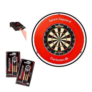 Deluxe dartpakke - skive, surround, lysring, pile & laser oche