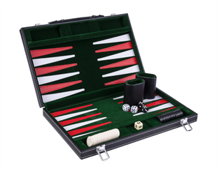 Backgammon kuffert Grøn/Rød - 15"