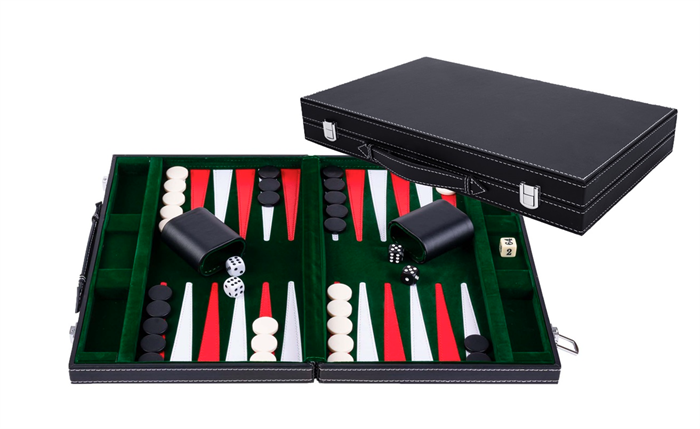 Backgammon kuffert Grøn/Rød - 15"