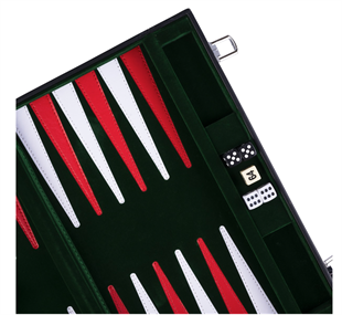 Backgammon kuffert Grøn/Rød - 15"