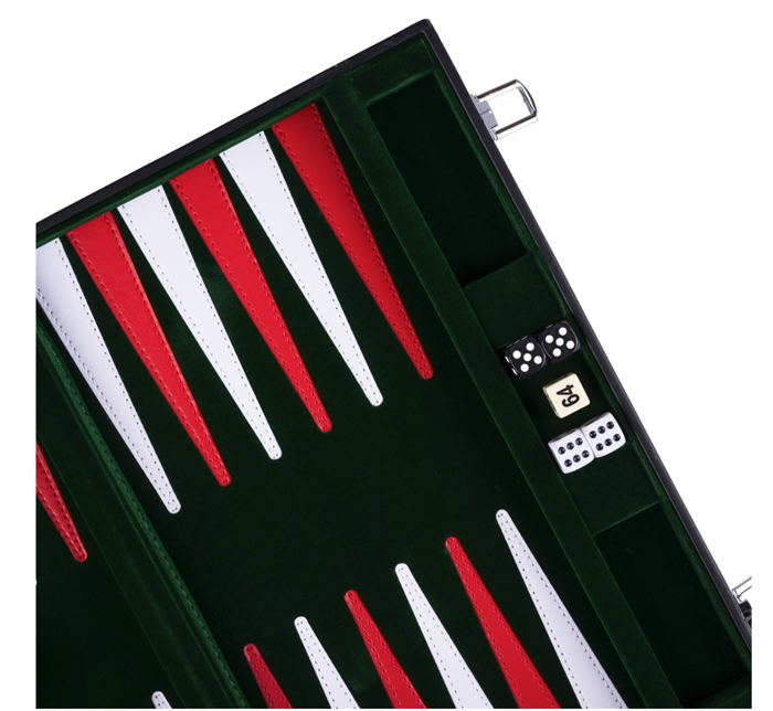 Backgammon kuffert Grøn/Rød - 15"