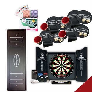 Sjov aften DELUXE pakke - shuffleball, kort, dart og terninger