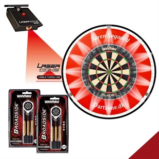 Deluxe dartpakke - skive, surround, lysring, pile & laser oche